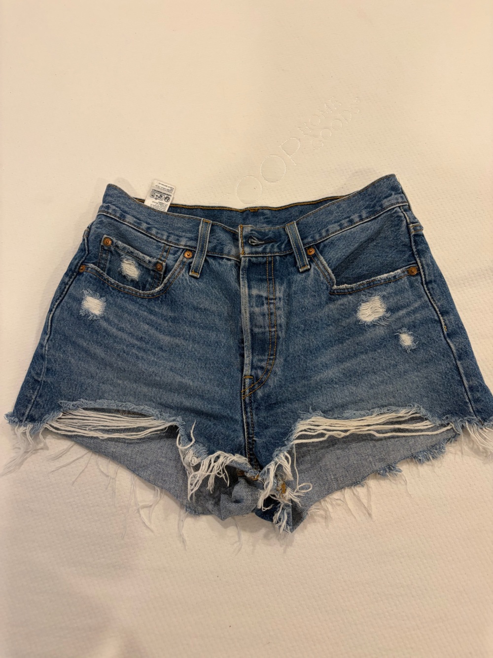 Levi's Blue Distressed High-Rise Denim Jean Shorts